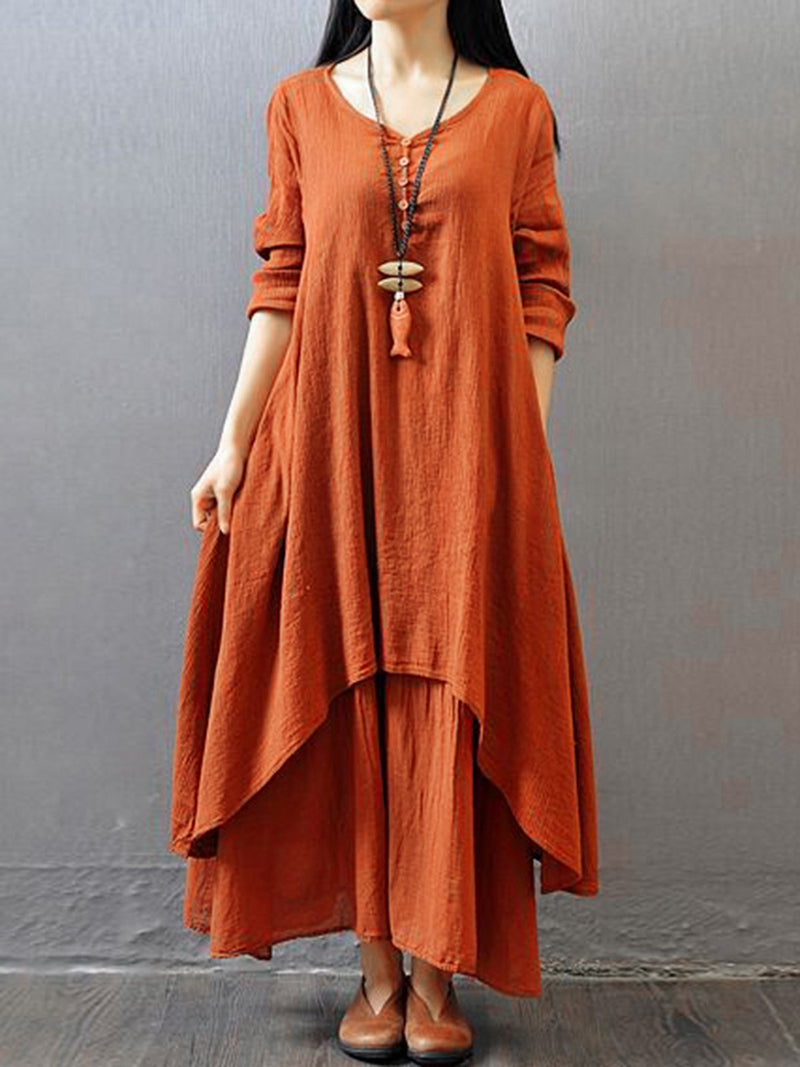 Women Dress Asymmetrical Linen Casual Maxi Dress